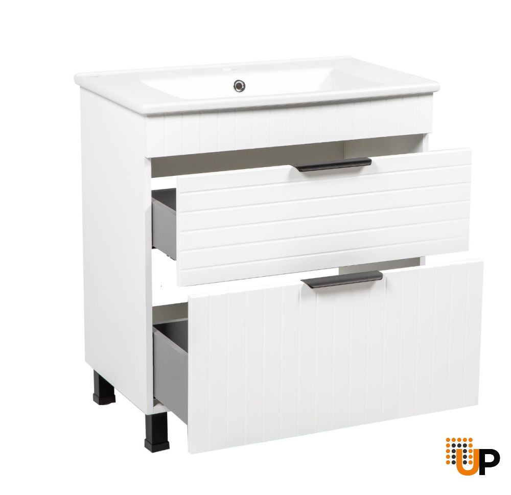 Modern Free Standing Bathroom Vanity with White Washbasin | Trevi Collection | Non-Toxic Fire-Resistant MDF | Buy Vanity Online