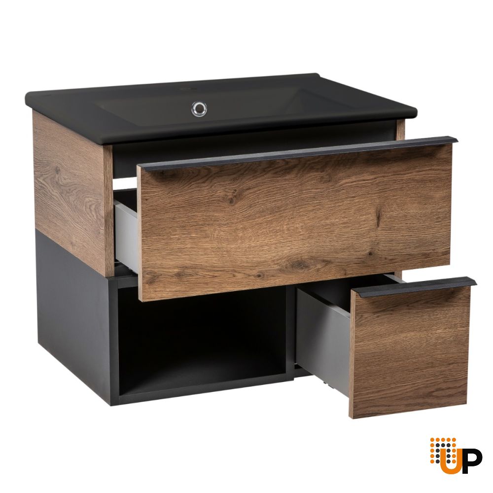 Modern Wall-Mount Bathroom Vanity with Black Washbasin | Monroe Antracite Alicante Collection | Non-Toxic Fire-Resistant MDF | Buy Vanity Online