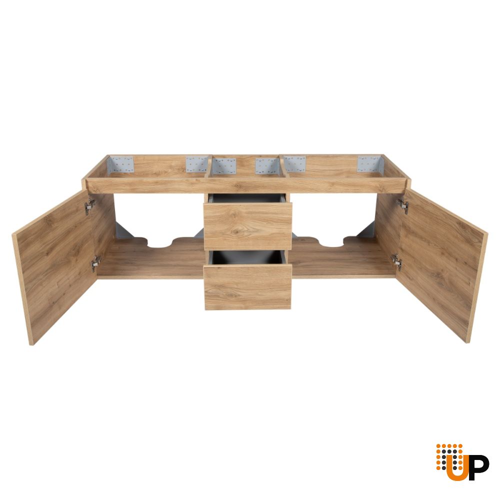 Modern Wall-Mounted Bathroom Vanity | Niagara Wall Mount Collection 60 Cabinet for Double Vanity without Sink | Non-Toxic Fire-Resistant MDF
