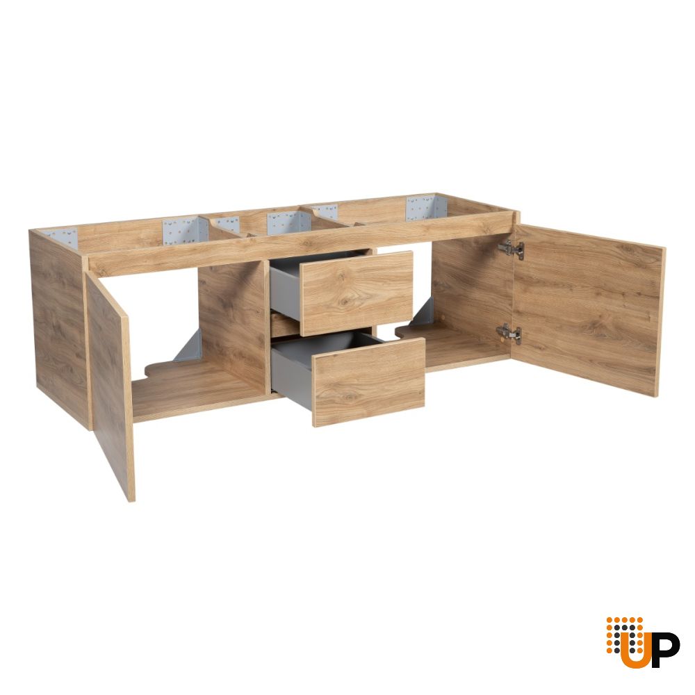 Modern Wall-Mounted Bathroom Vanity | Niagara Wall Mount Collection 60 Cabinet for Double Vanity without Sink | Non-Toxic Fire-Resistant MDF
