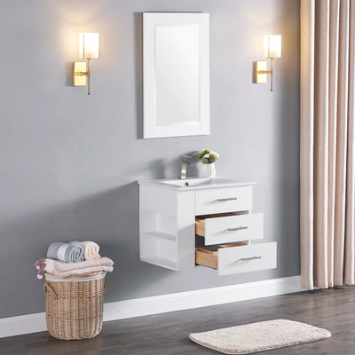Bari Bathroom | 24" Bathroom Vanity Wall Mount Set (Right Side Shelf)