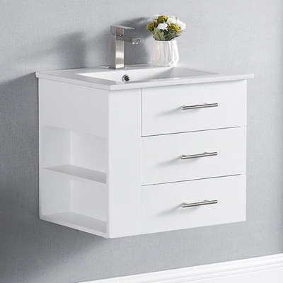 Bari Bathroom | 24" Bathroom Vanity Wall Mount Set (Right Side Shelf)