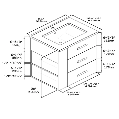 Bari Bathroom | 24" Bathroom Vanity Wall Mount Set (Right Side Shelf)