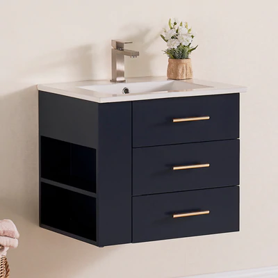 Bari Bathroom | 24" Bathroom Vanity Wall Mount Set (Right Side Shelf)
