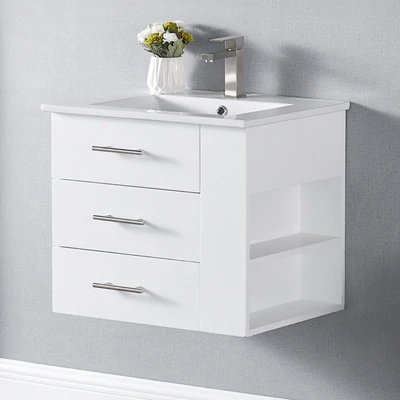 Bari Bathroom | 24" Bathroom Vanity Wall Mount Set (Right Side Shelf)