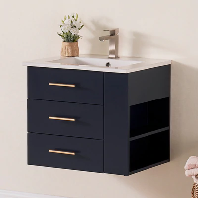 Bari Bathroom | 24" Bathroom Vanity Wall Mount Set (Right Side Shelf)