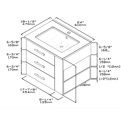 Bari Bathroom | 24" Bathroom Vanity Wall Mount Set (Right Side Shelf)