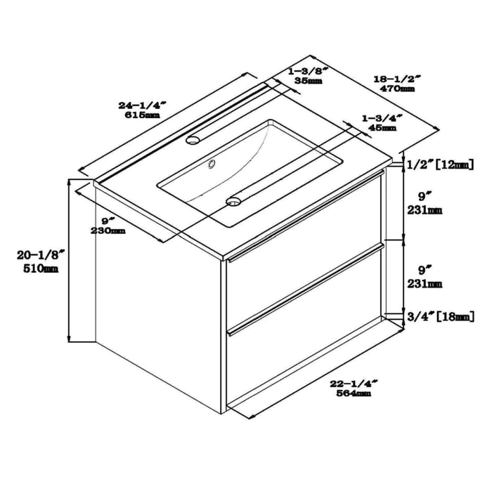 Bari Bathroom | 24" Bathroom Vanity Wall Mount Set