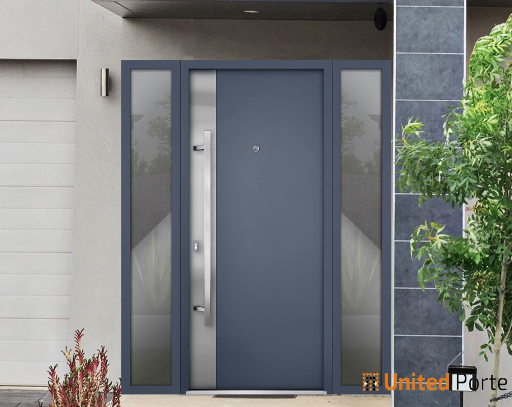 Front Exterior Prehung Steel Door | Stainless Inserts Single Modern Painted Door | Buy Doors Online