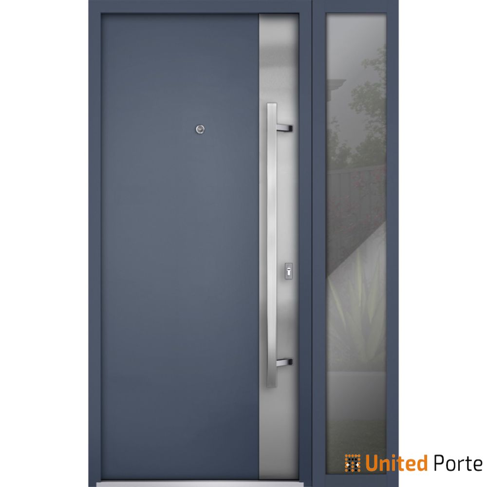Front Exterior Prehung Steel Door | Stainless Inserts Single Modern Painted Door | Buy Doors Online