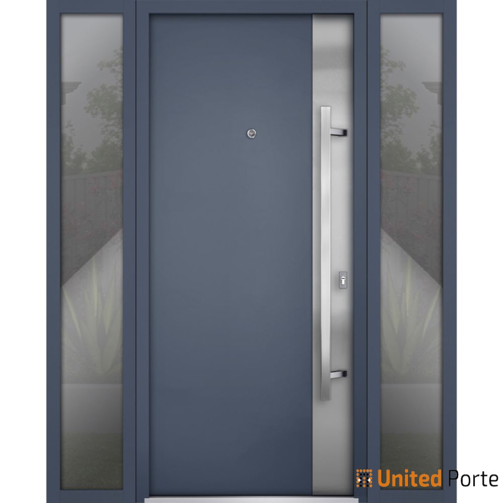 Front Exterior Prehung Steel Door | Stainless Inserts Single Modern Painted Door | Buy Doors Online