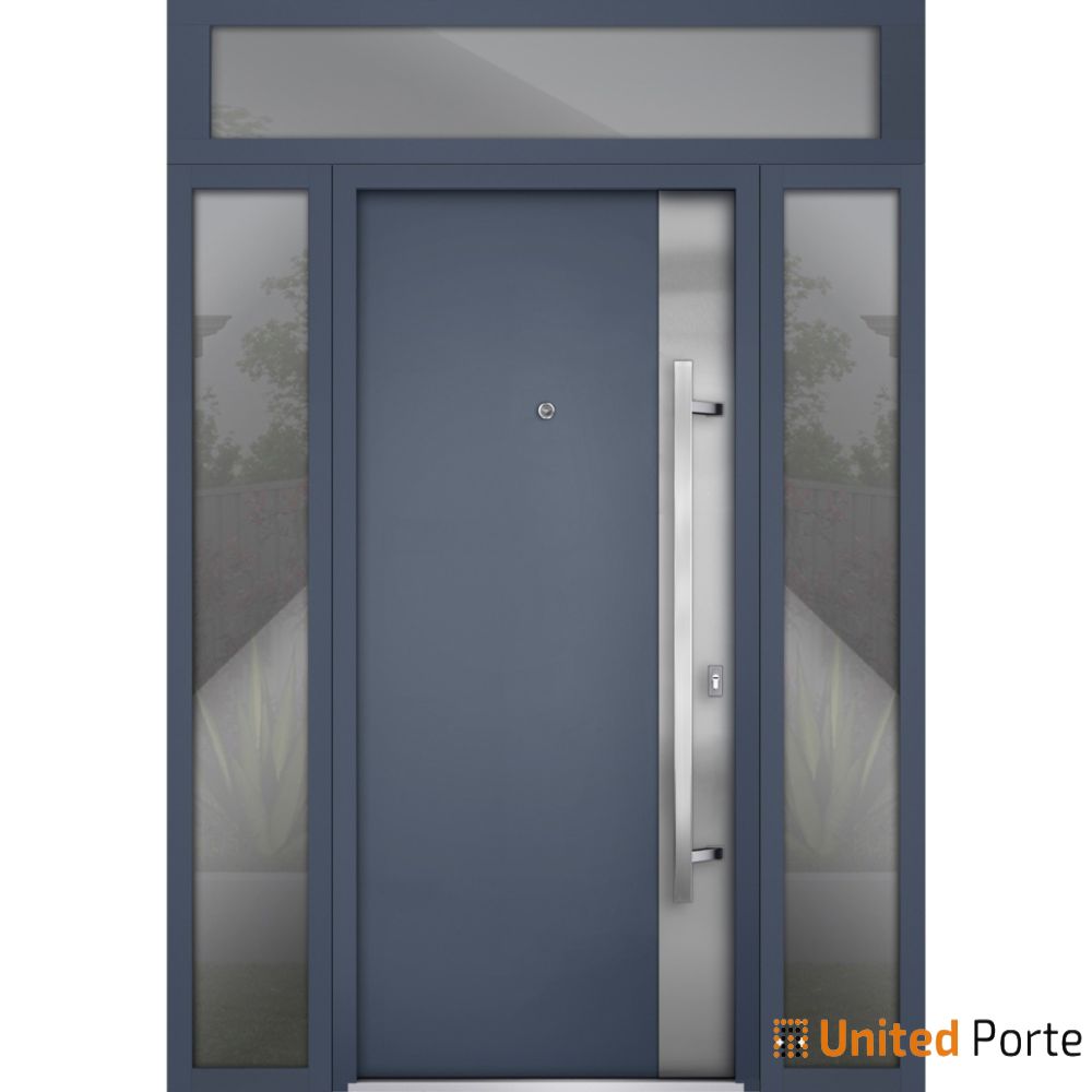 Front Exterior Prehung Steel Door | Stainless Inserts Single Modern Painted Door | Buy Doors Online