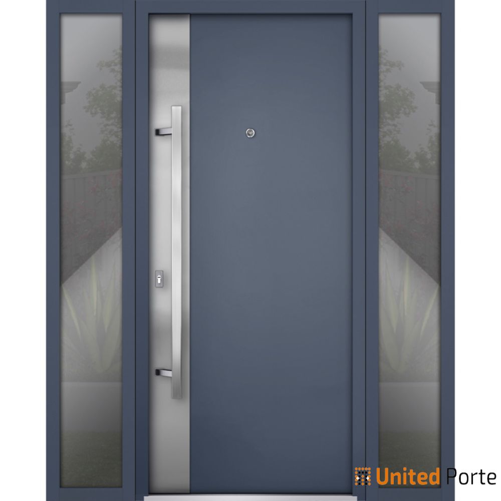 Front Exterior Prehung Steel Door | Stainless Inserts Single Modern Painted Door | Buy Doors Online