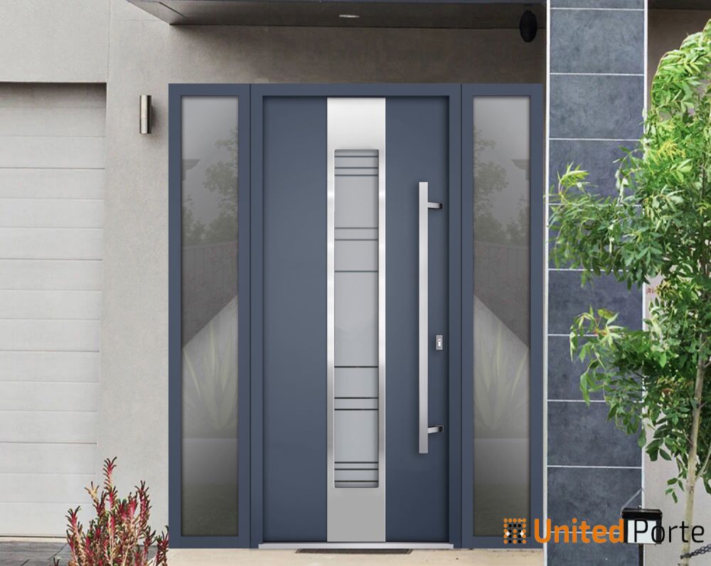 Front Exterior Prehung Steel Door | Stainless Inserts Single Modern Painted | Buy Doors Online