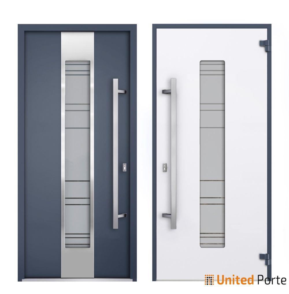 Front Exterior Prehung Steel Door | Stainless Inserts Single Modern Painted | Buy Doors Online
