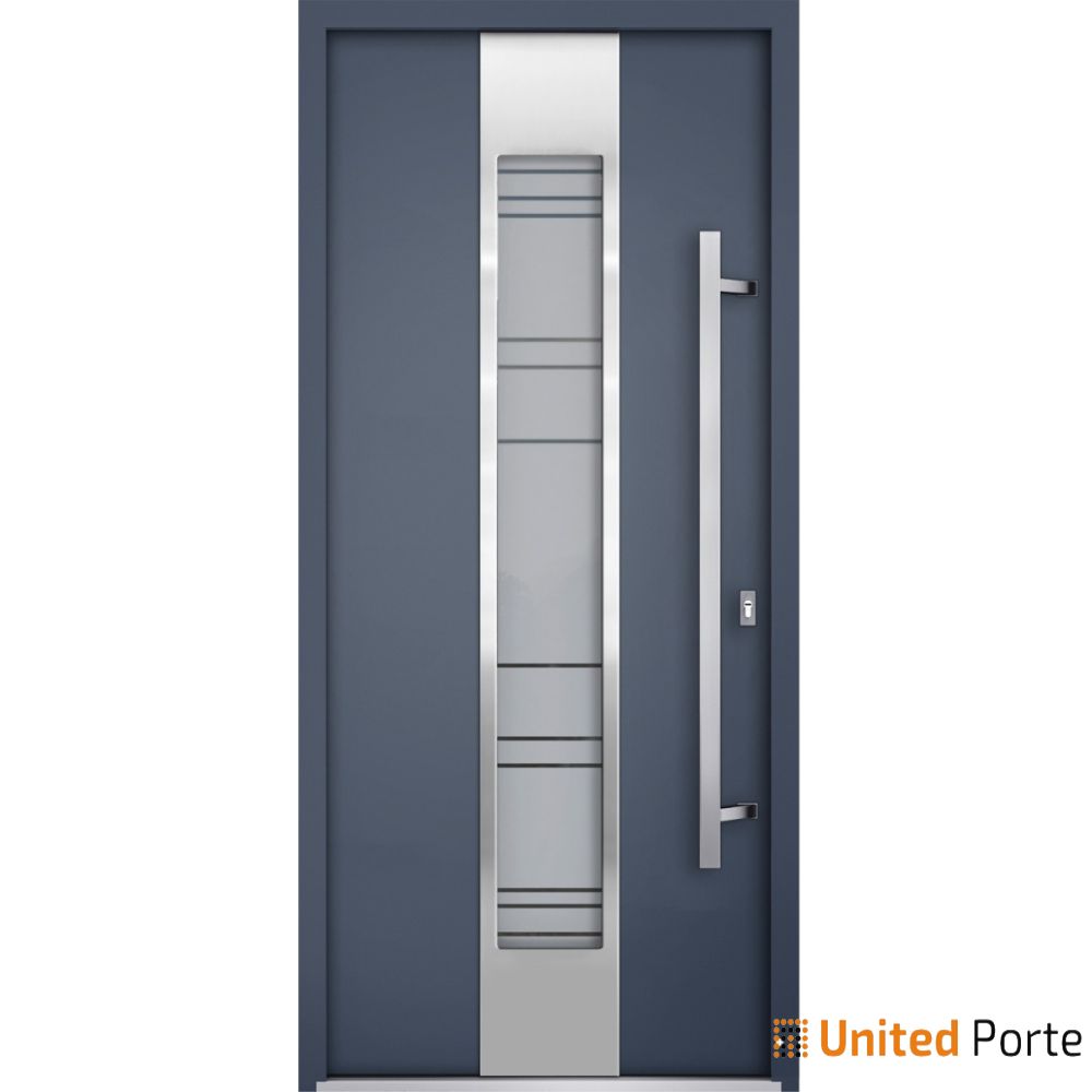 Front Exterior Prehung Steel Door | Stainless Inserts Single Modern Painted | Buy Doors Online