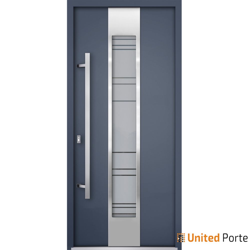 Front Exterior Prehung Steel Door | Stainless Inserts Single Modern Painted | Buy Doors Online
