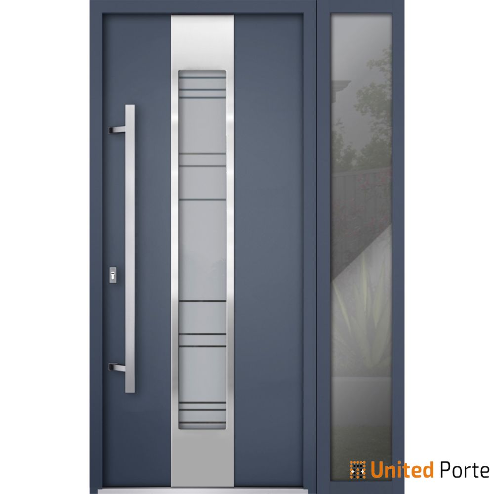 Front Exterior Prehung Steel Door | Stainless Inserts Single Modern Painted | Buy Doors Online
