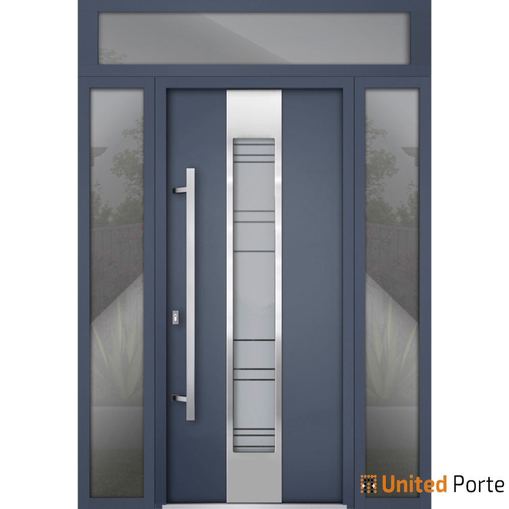 Front Exterior Prehung Steel Door | Stainless Inserts Single Modern Painted | Buy Doors Online