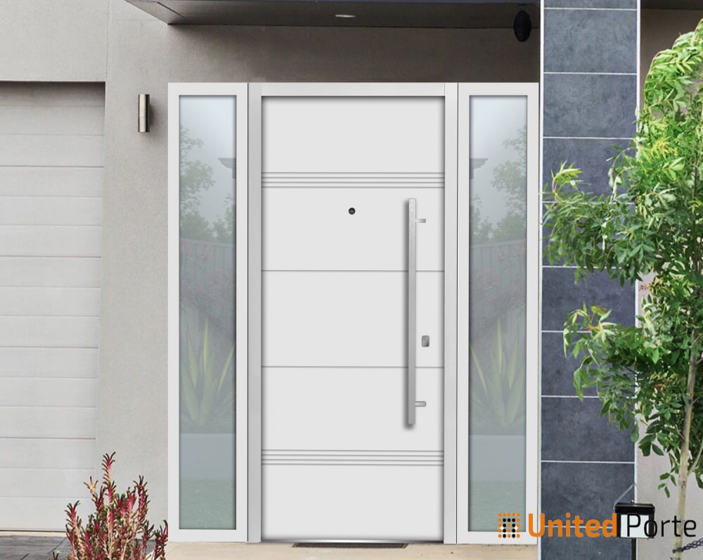 Front Exterior Prehung Steel Door | Stainless Inserts Single Modern Painted Door | Buy Doors Online