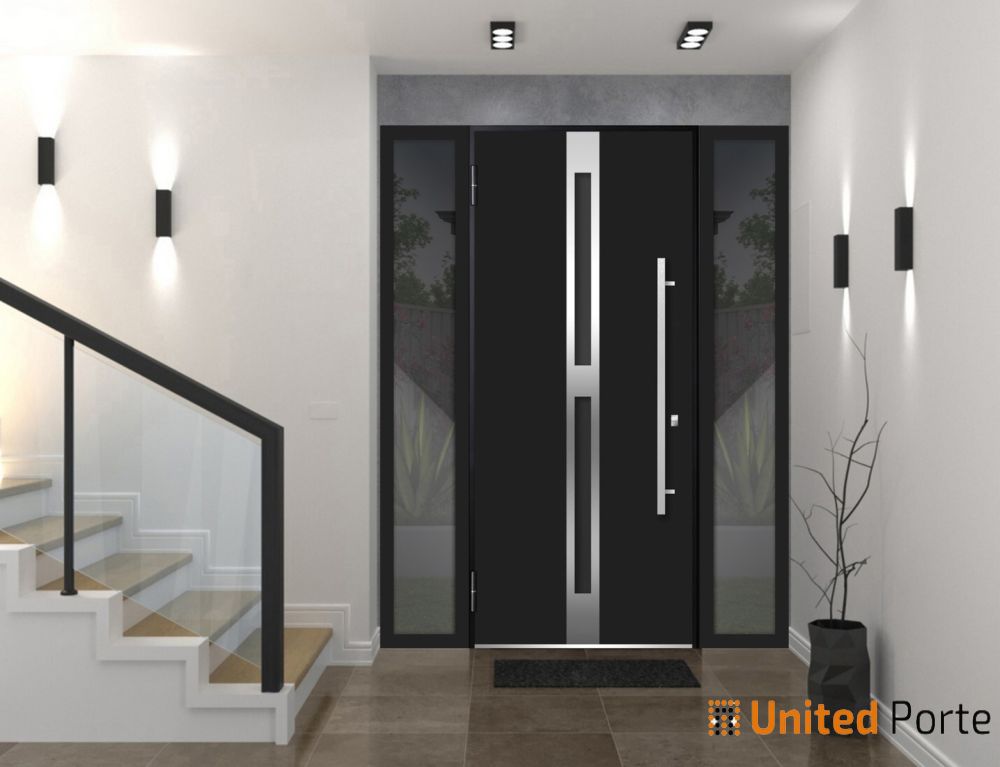 Front Exterior Prehung Steel Door | Stainless Inserts Single Modern Painted Door | Buy Doors Online