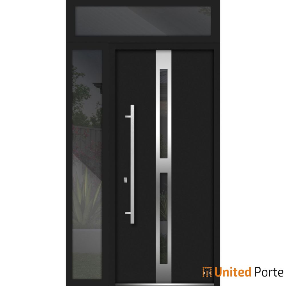 Front Exterior Prehung Steel Door | Stainless Inserts Single Modern Painted Door | 1715