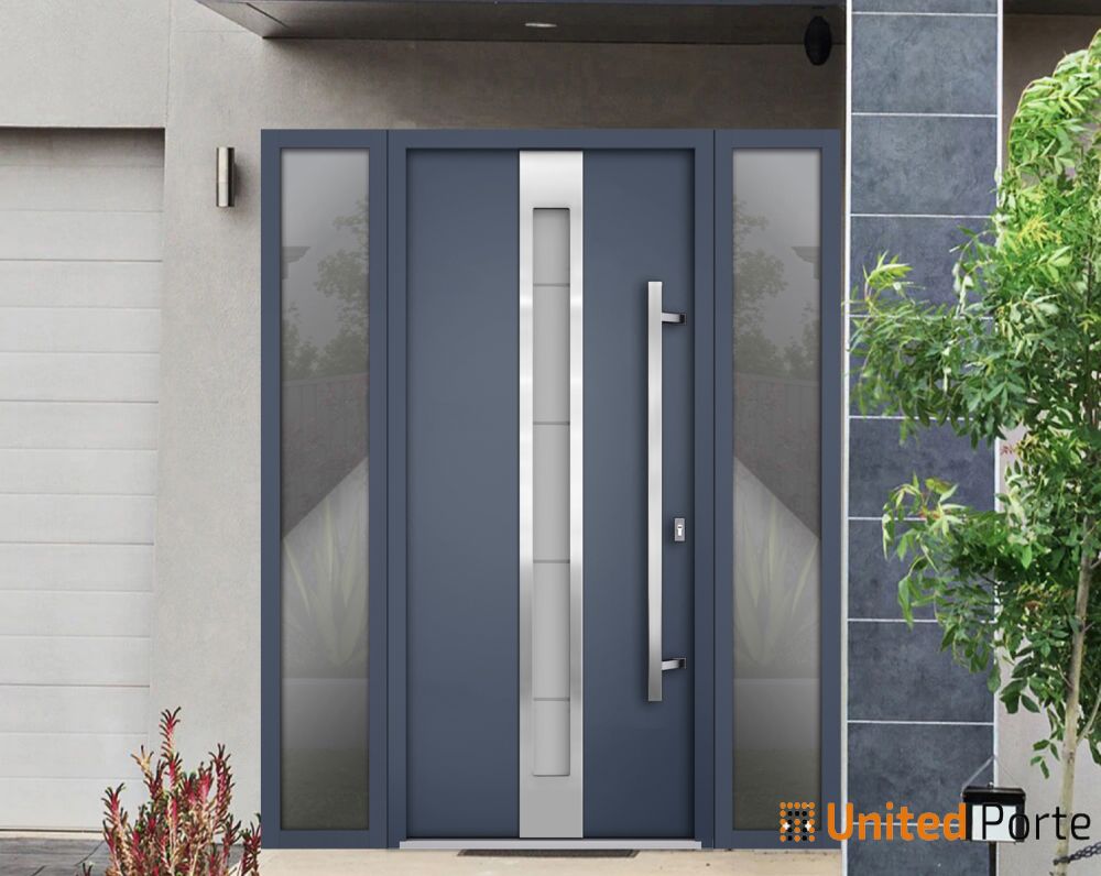Front Exterior Prehung Steel Door | Stainless Inserts Single Modern Painted Door | Buy Doors Online