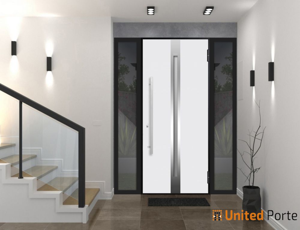 Front Exterior Prehung Steel Door | Stainless Inserts Single Modern Painted Door | Buy Doors Online