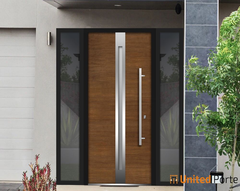 Front Exterior Prehung Steel Door | Stainless Inserts Single Modern Painted Door | Buy Doors Online