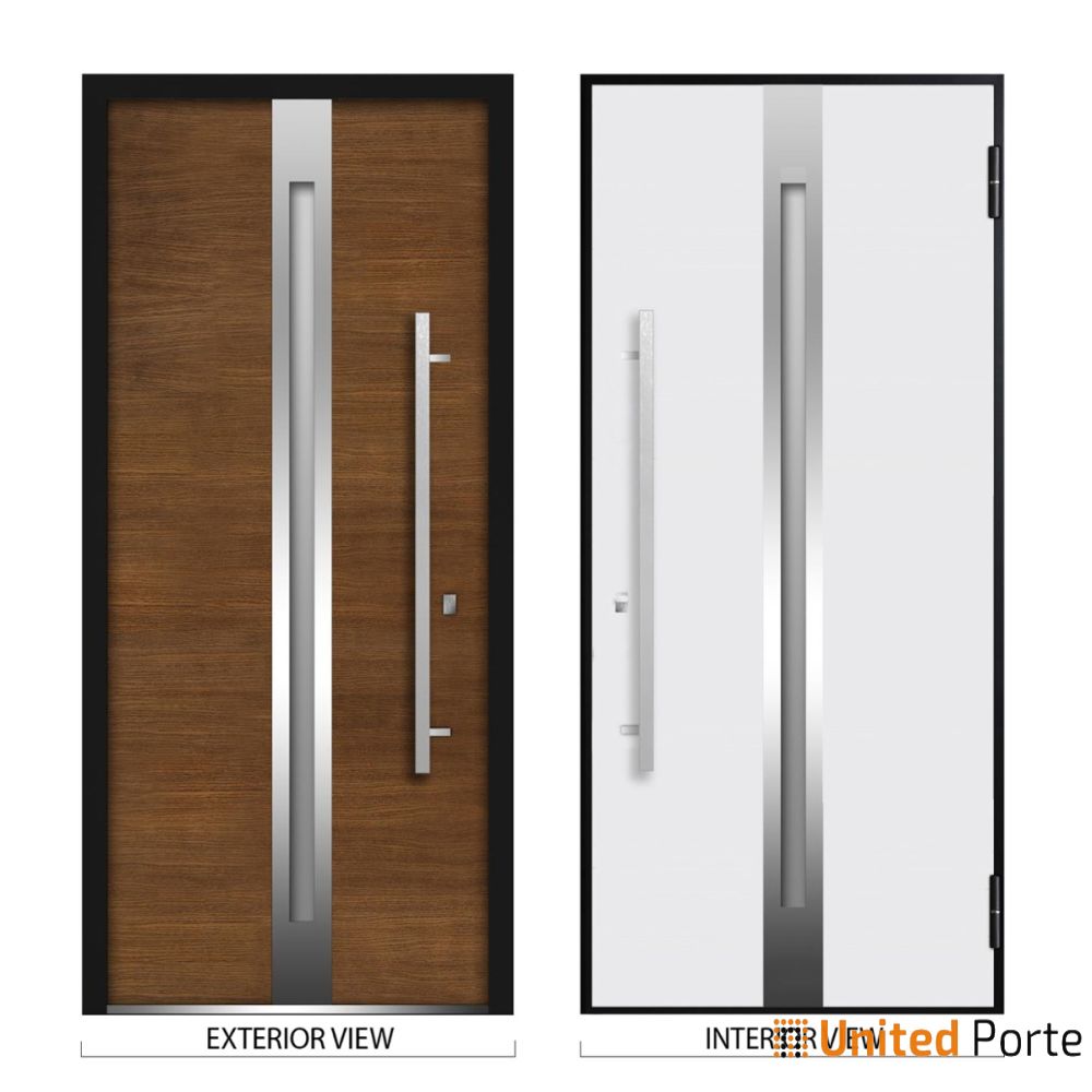 Front Exterior Prehung Steel Door | Stainless Inserts Single Modern Painted Door | Buy Doors Online