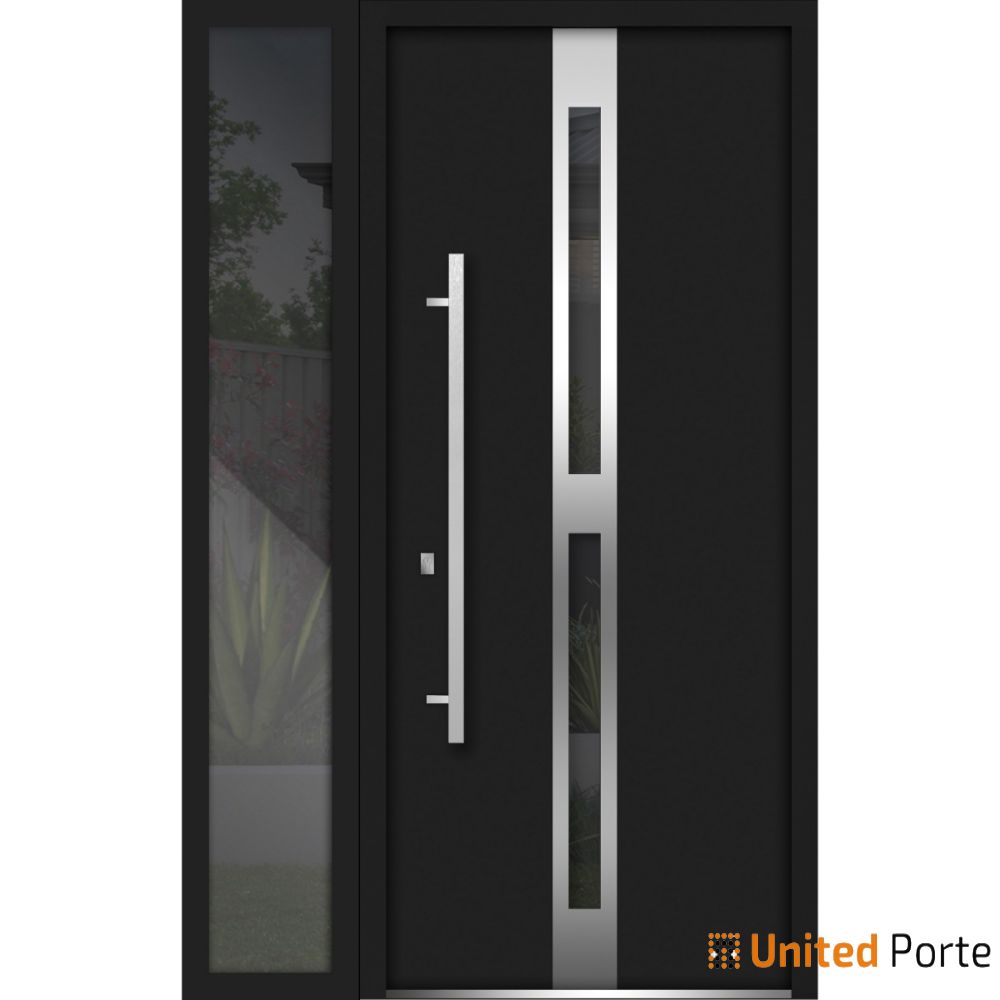Front Exterior Prehung Steel Door | Stainless Inserts Single Modern Painted Door | Buy Doors Online