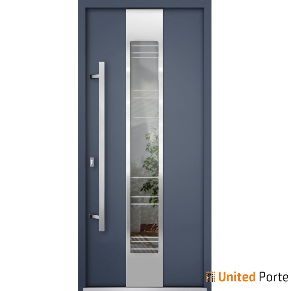 Front Exterior Prehung Steel Door | Stainless Inserts Single Modern Painted Door | Buy Doors Online