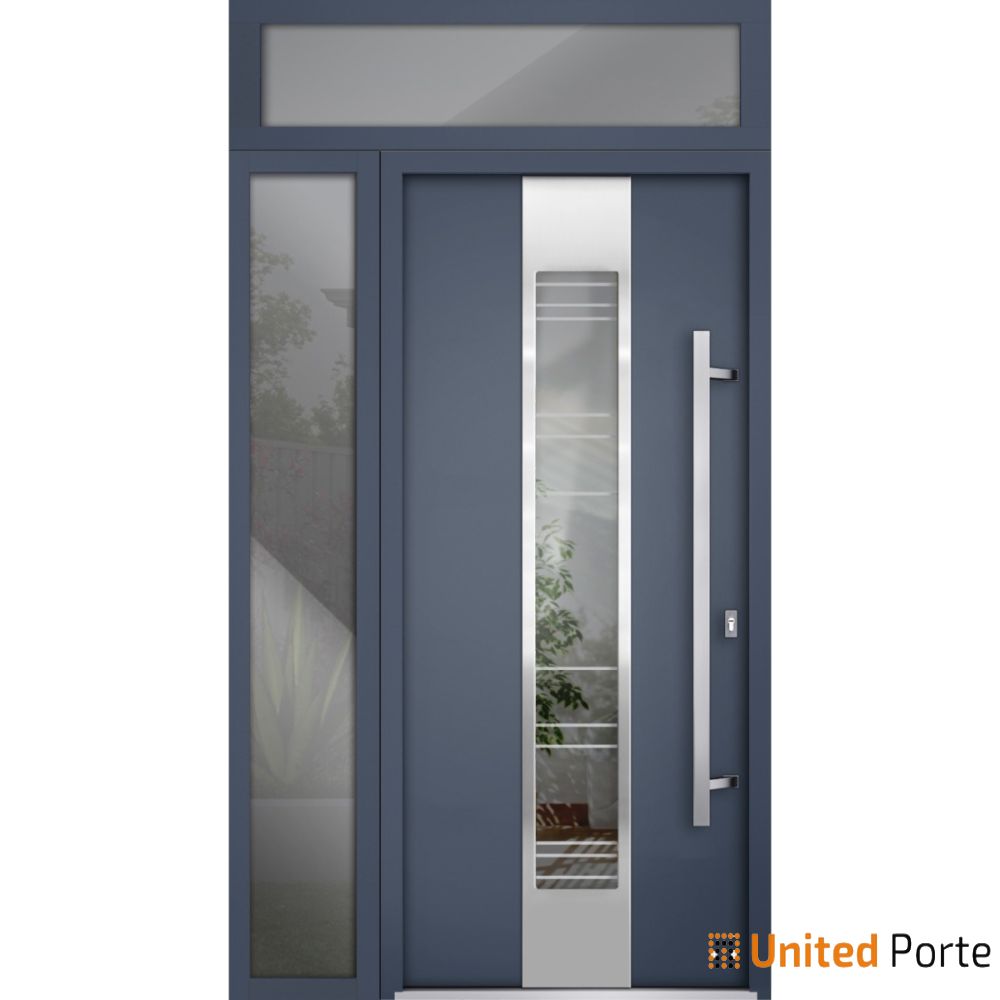 Front Exterior Prehung Steel Door | Stainless Inserts Single Modern Painted Door | Buy Doors Online