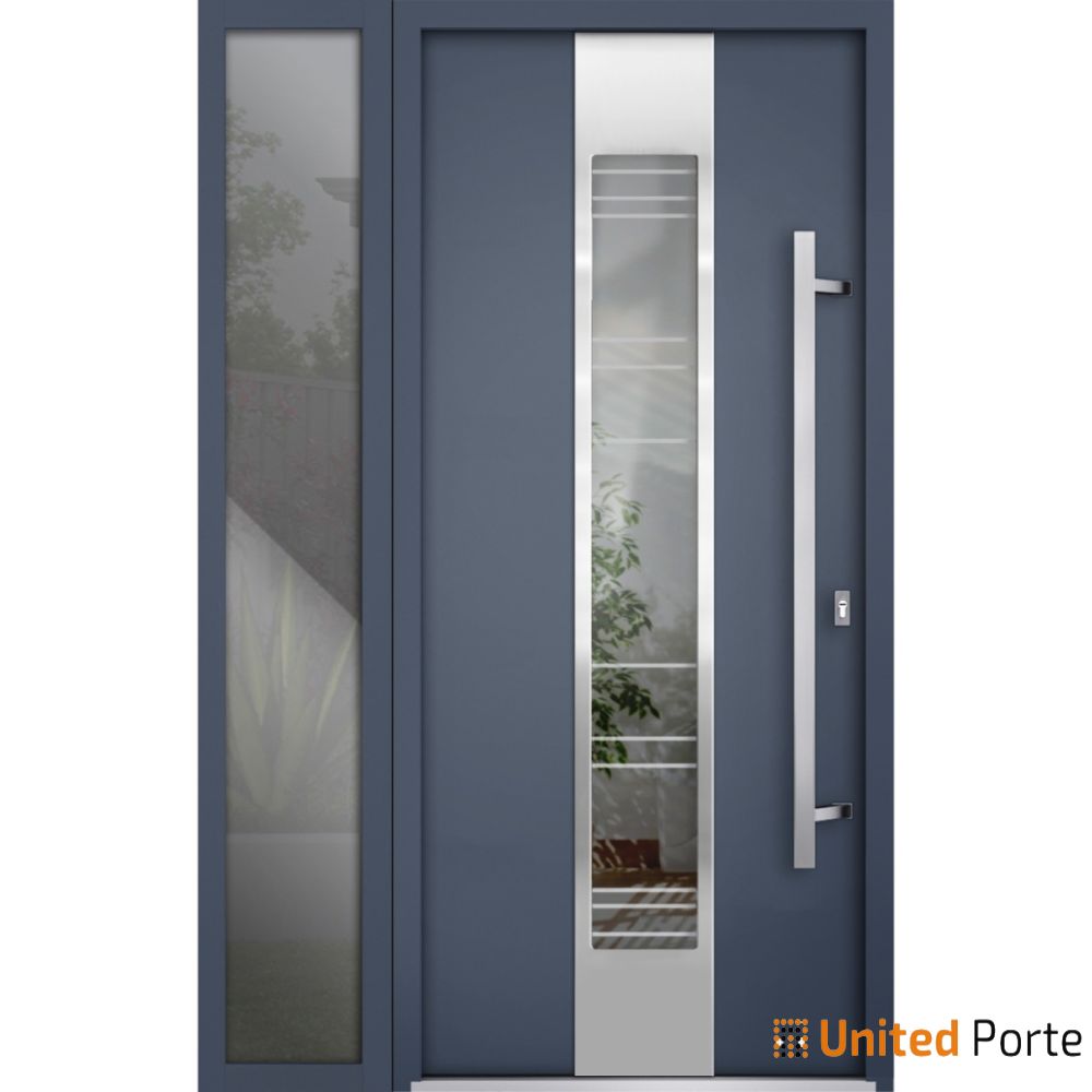 Front Exterior Prehung Steel Door | Stainless Inserts Single Modern Painted Door | Buy Doors Online