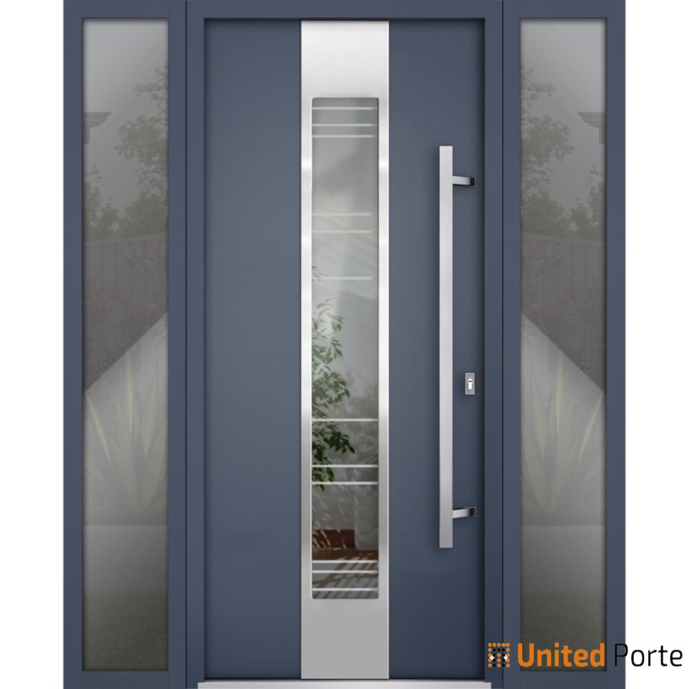 Front Exterior Prehung Steel Door | Stainless Inserts Single Modern Painted Door | Buy Doors Online