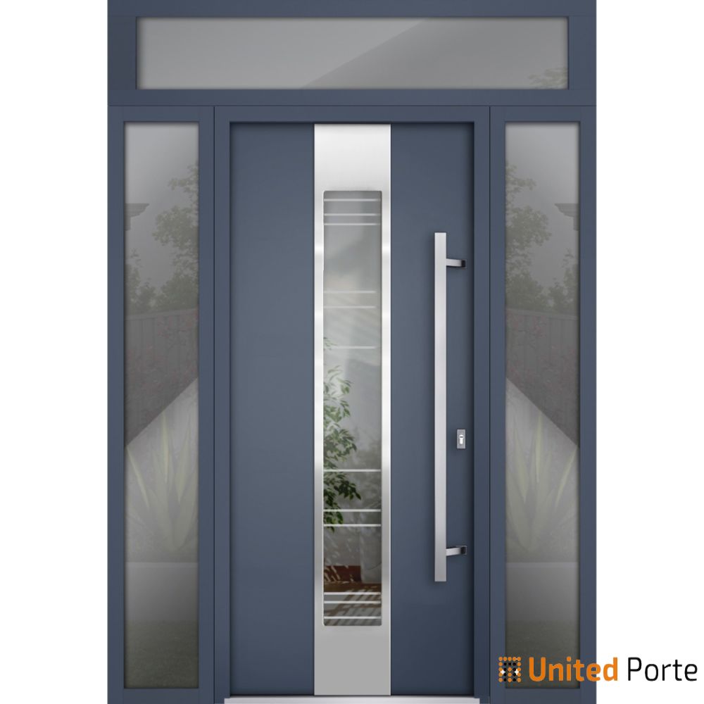 Front Exterior Prehung Steel Door | Stainless Inserts Single Modern Painted Door | Buy Doors Online