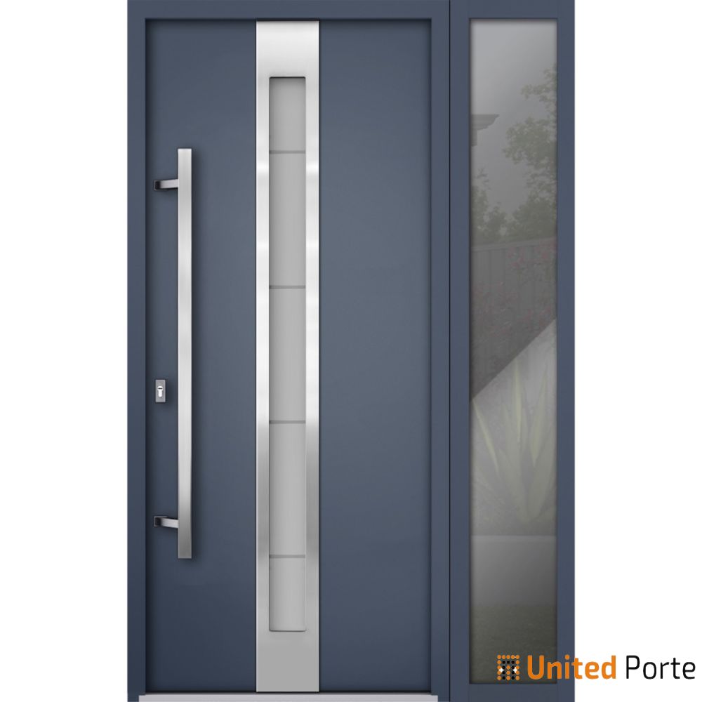 Front Exterior Prehung Steel Door | Stainless Inserts Single Modern Painted Door | Buy Doors Online