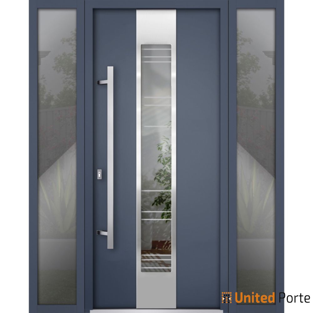 Front Exterior Prehung Steel Door | Stainless Inserts Single Modern Painted Door | Buy Doors Online