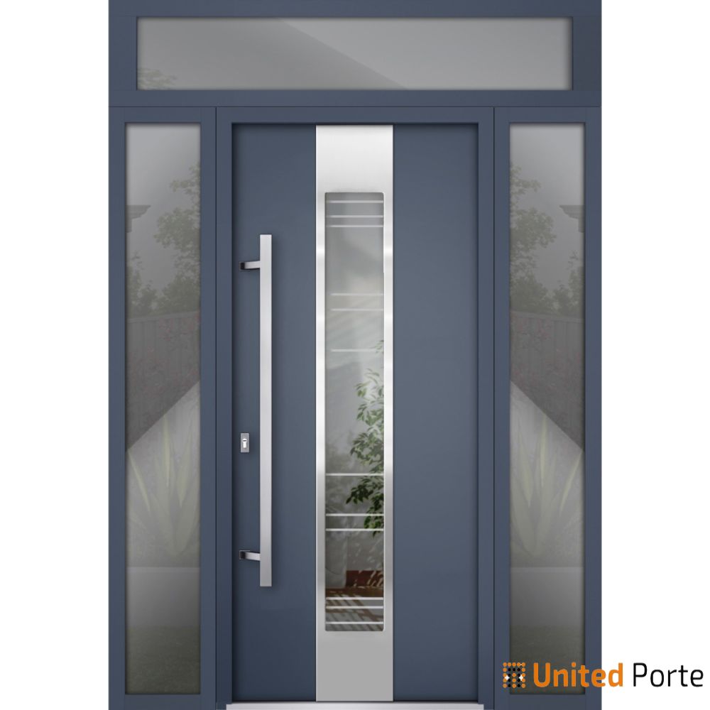Front Exterior Prehung Steel Door | Stainless Inserts Single Modern Painted Door | Buy Doors Online