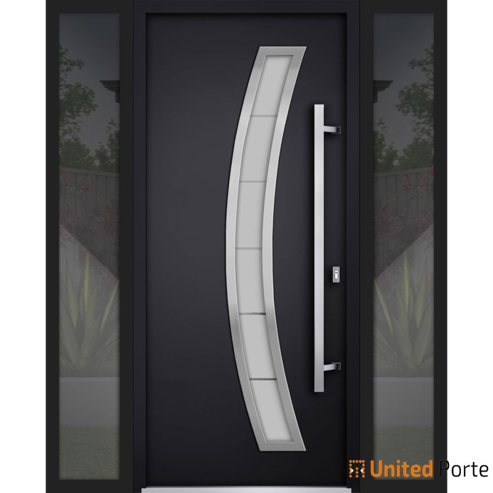 Front Exterior Prehung Steel Door | Stainless Inserts Single Modern Painted Door | Buy Doors Online
