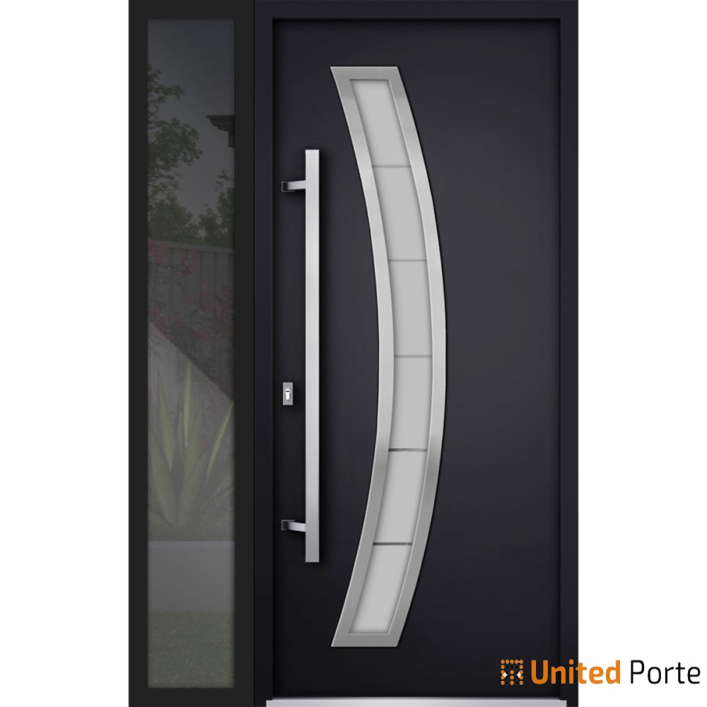 Front Exterior Prehung Steel Door | Stainless Inserts Single Modern Painted Door | Buy Doors Online