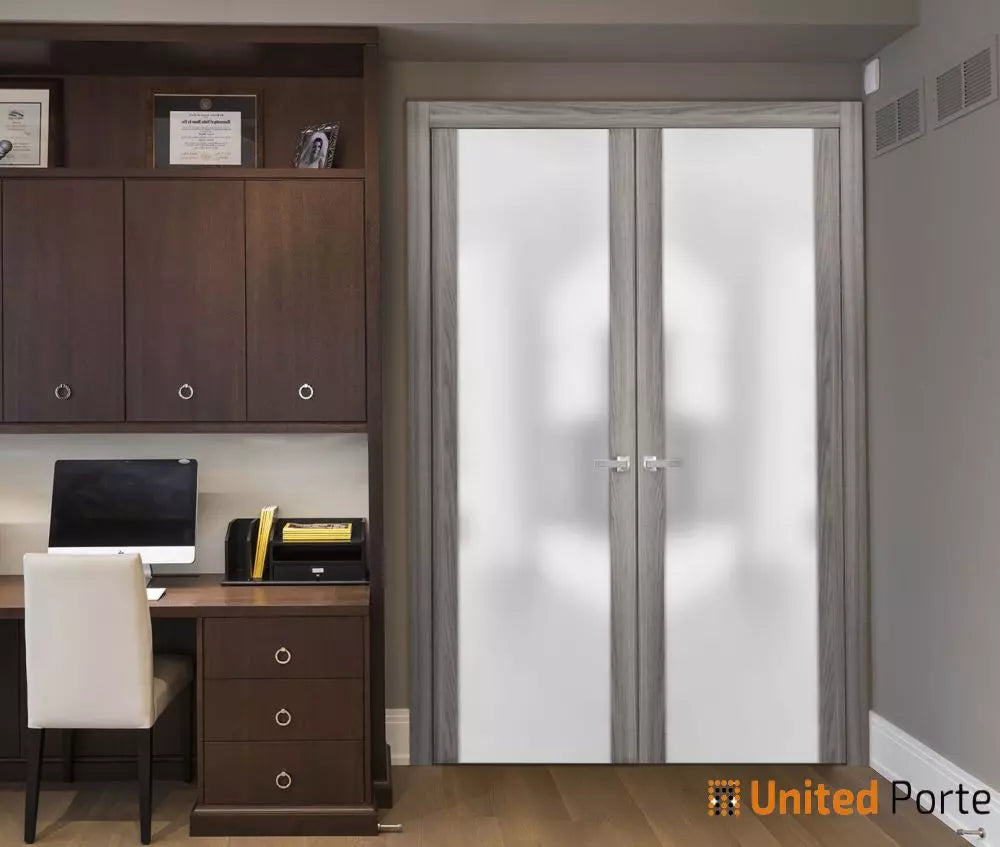 Modern Solid French Doors with Frosted Tempered Glass | Bathroom Bedroom Sturdy Doors | Buy Doors Online
