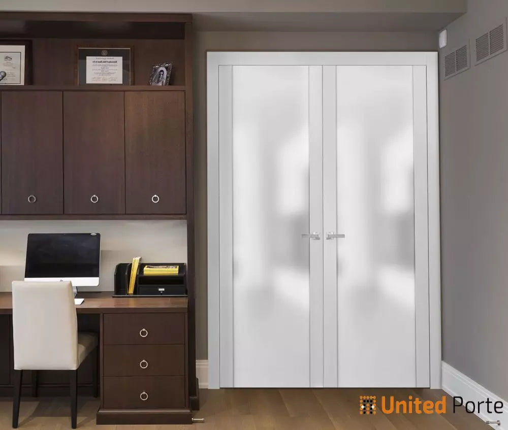 Modern Solid French Doors with Frosted Tempered Glass | Bathroom Bedroom Sturdy Doors | Buy Doors Online