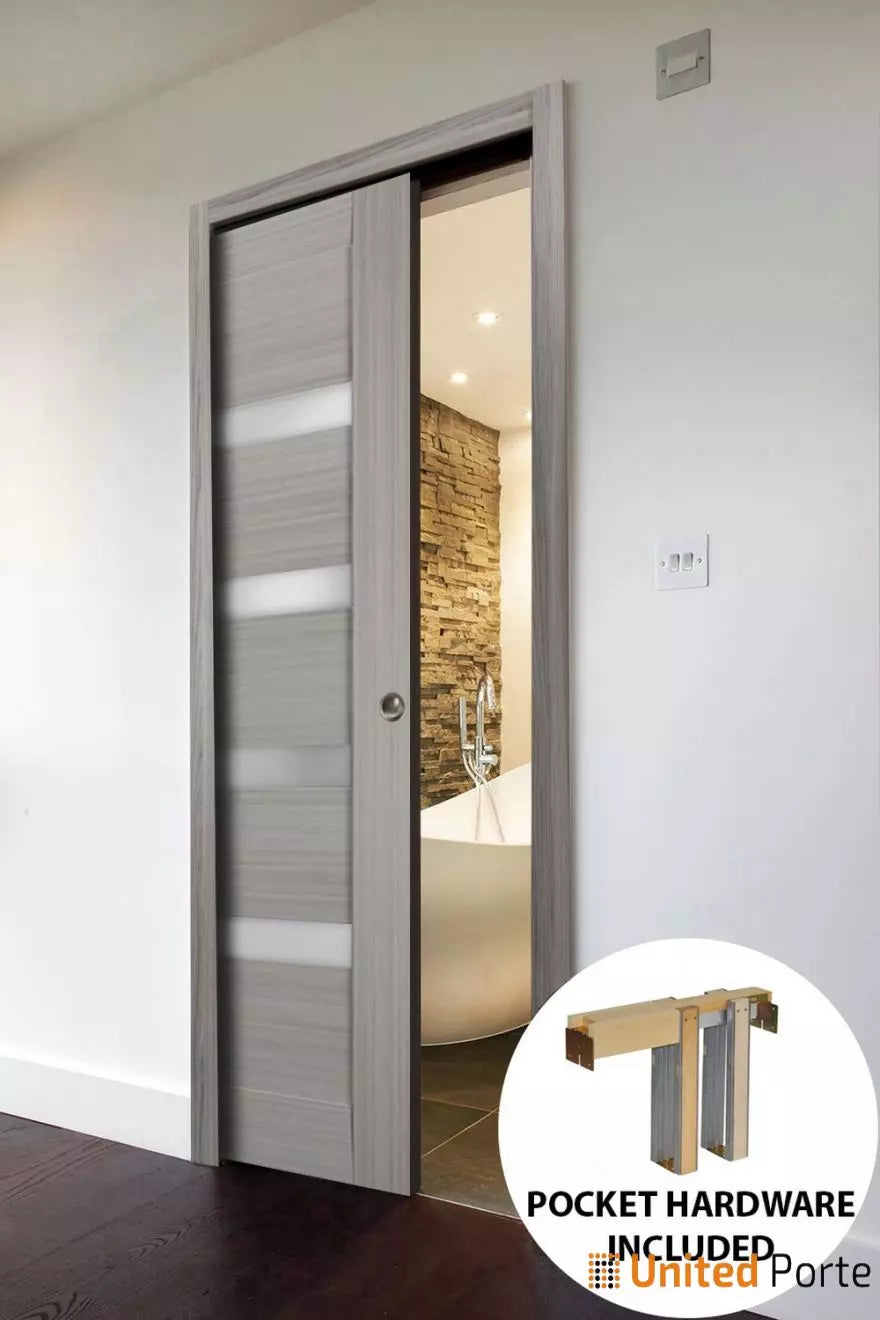 Panel Lite Pocket Door with Frosted Glass | Solid Wood Interior Pantry Kitchen Bedroom Sliding Closet Sturdy Doors | Buy Doors Online