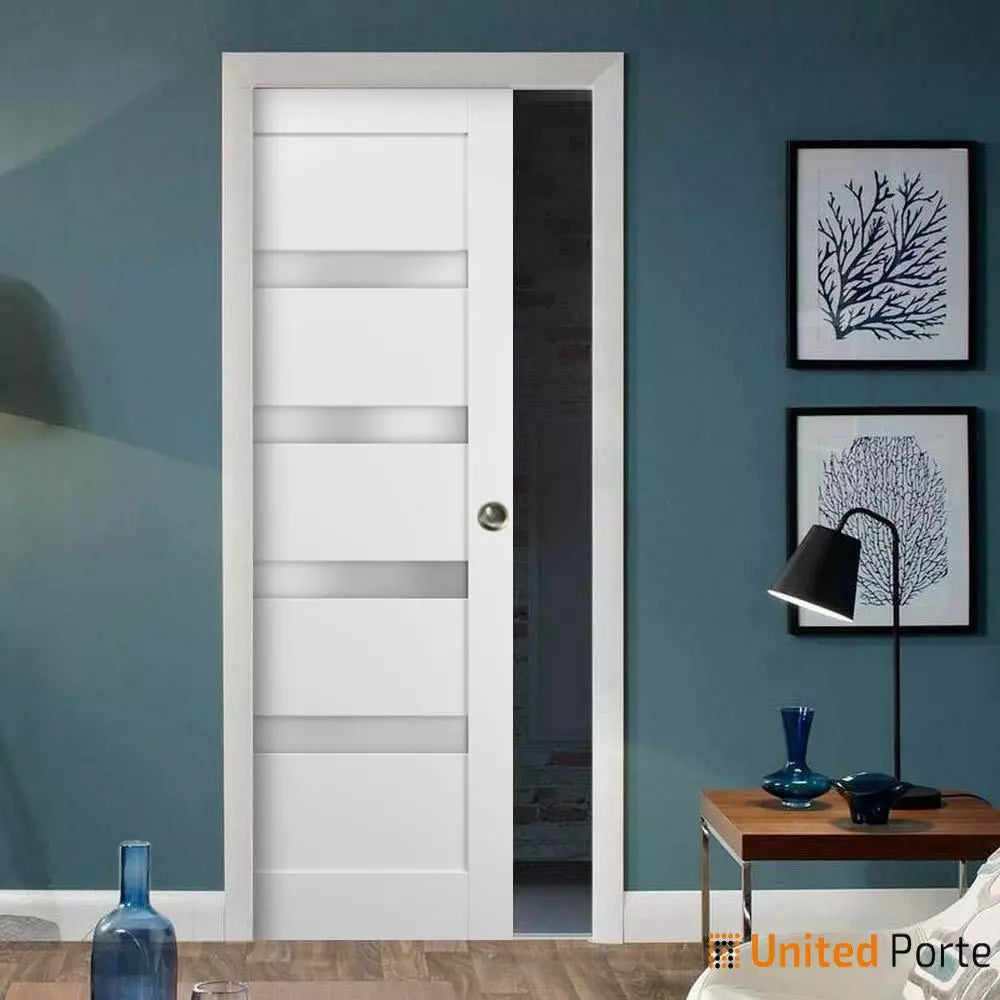 Panel Lite Pocket Door with Frosted Glass | Solid Wood Interior Pantry Kitchen Bedroom Sliding Closet Sturdy Doors | Buy Doors Online
