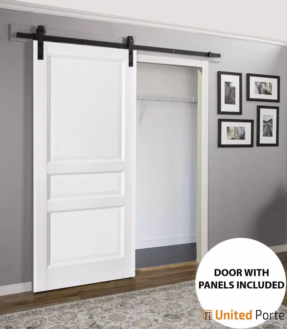 Sliding Barn Door with Decorative Panels | 3 Paneled Shaker Wooden Solid Panel Interior Doors | Buy Doors Online