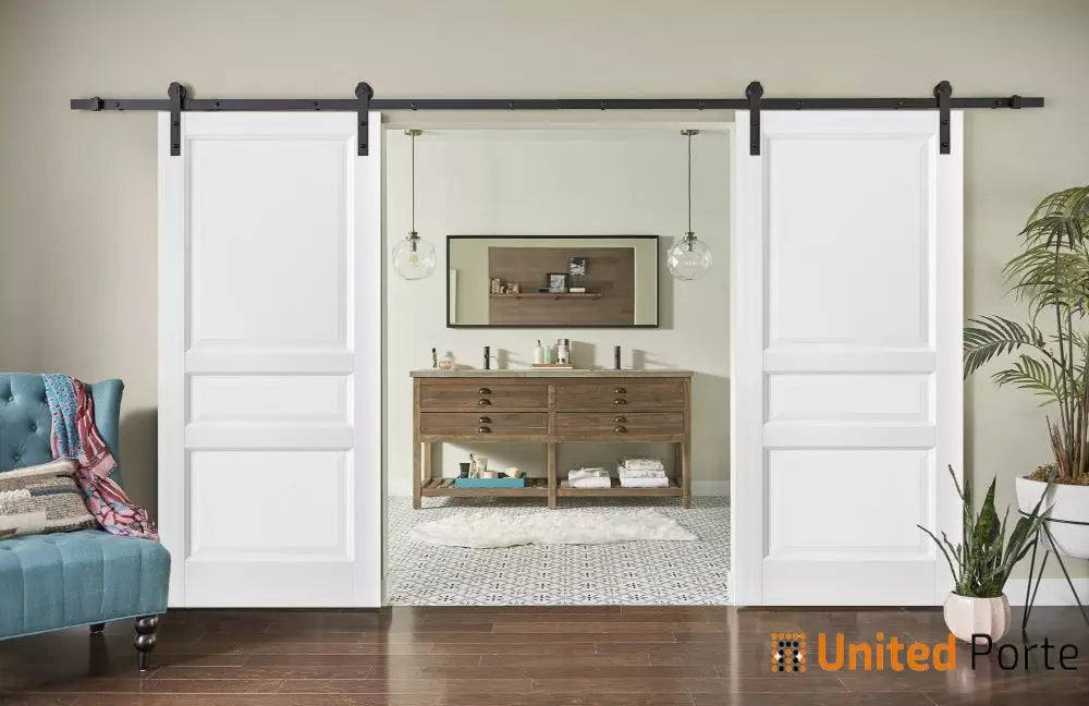 Sliding Barn Door with Decorative Panels | 3 Paneled Shaker Wooden Solid Panel Interior Doors | Buy Doors Online