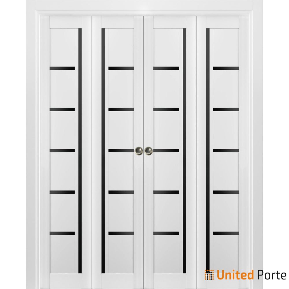 Sliding Closet Bi-fold Doors with Black Glass | Wood Solid Bedroom Wardrobe Doors | Buy Doors Online