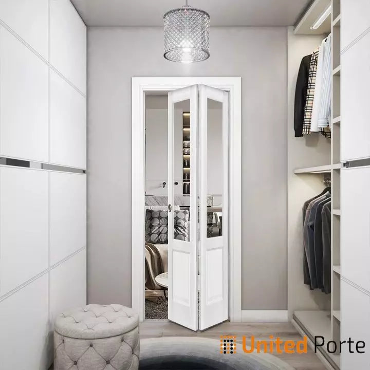Sliding Closet Bi-fold Doors with Clear Glass | Wood Solid Bedroom Wardrobe Doors | Buy Doors Online