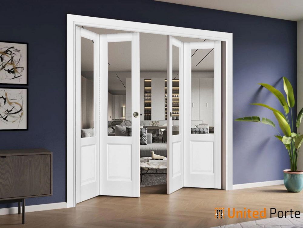 Sliding Closet Bi-fold Doors with Clear Glass | Wood Solid Bedroom Wardrobe Doors | Buy Doors Online